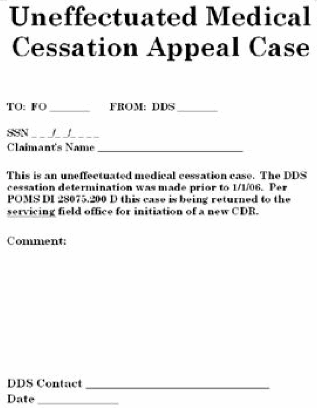 This is an image of exhibit 3 of an uneffectuated Medical Cessation Flag