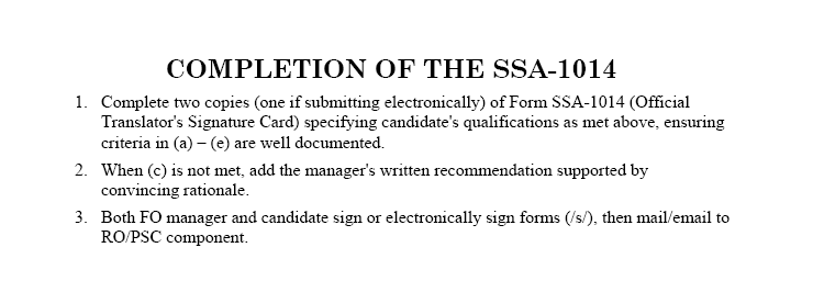 SSA-1014 Checklist for Translator Authorization