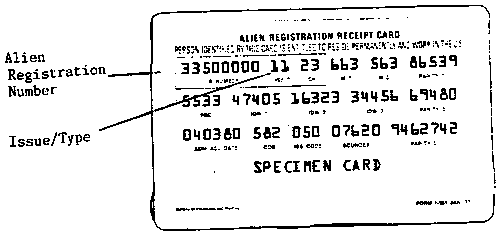 The original Alien Registration Receipt Card (Type 1) was issued from 1977 to late 1989 - (Card Back)