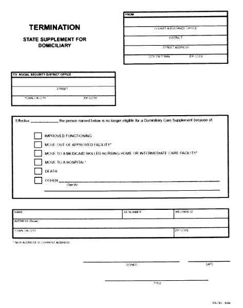 PA Form 746 - Termination of State Supplement for Persons in Domiciliary Care/Personal Care Home