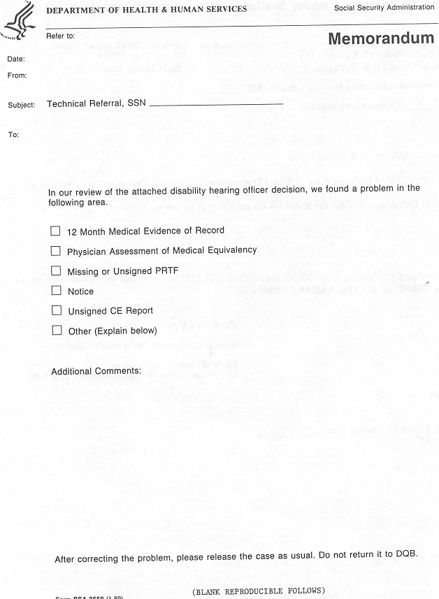 GN 04448.902 Disability Hearing Technical Referral Form-SSA-2559. G-SSA-2559